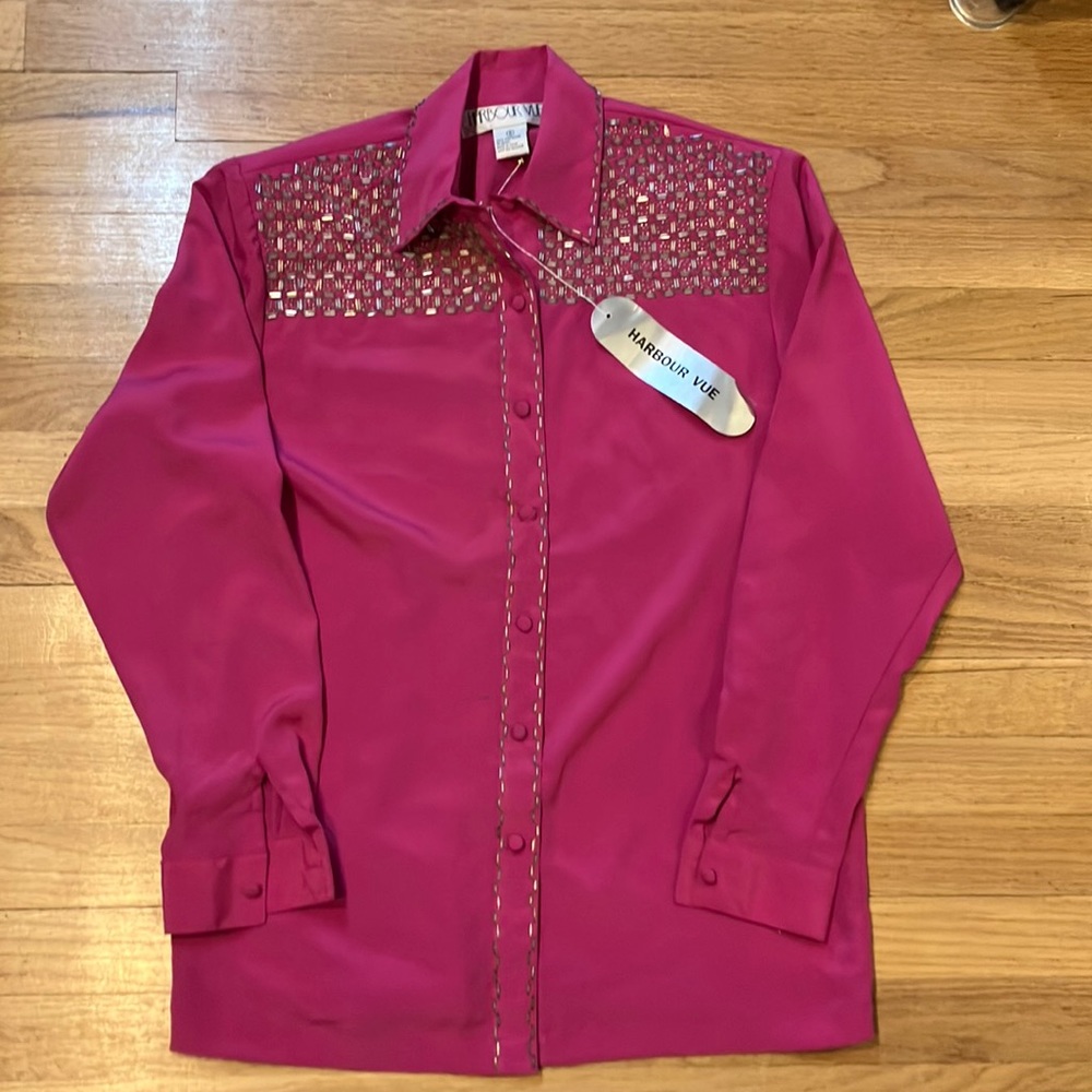 Vintage Harbour Vue hand beaded fuschia blouse